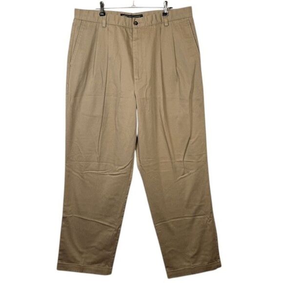 Dockers Odyssey Twill Khaki Trousers Chino Cuffed Pleated Tan Beige Size 36x31 - Picture 1 of 13